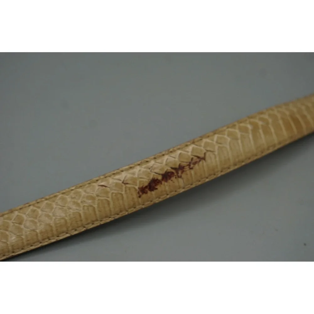 Vintage Genuine Snake Skin Belt Tan Beige Gold Tone Buckle S/M 31 Inch